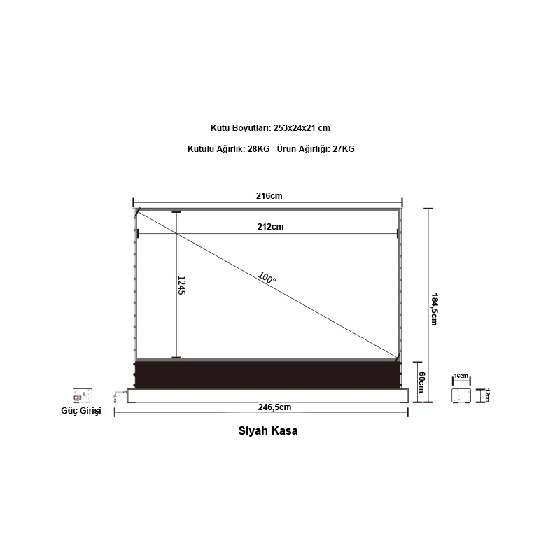 CODEGEN 212x123 cm Taşınabilir Portatif Elektrikli Pull Up Floor Screen Projeksiyon Perdesi PEX-200