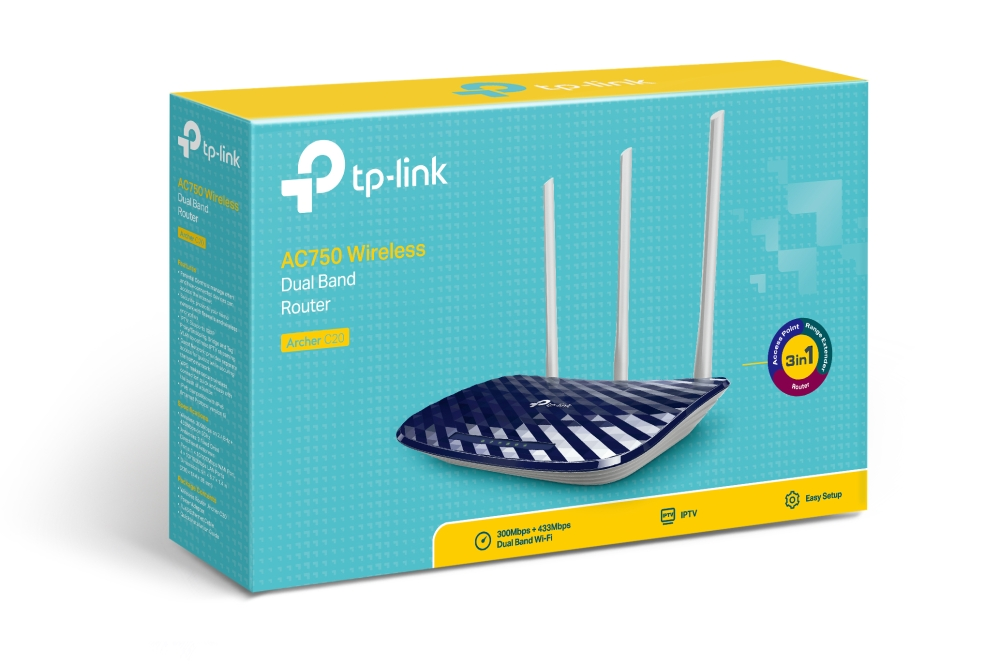 TP-LINK ARCHER C20 10/100Mbps AC750 Dual-Band Ev Ofis Tipi Wıfı Router