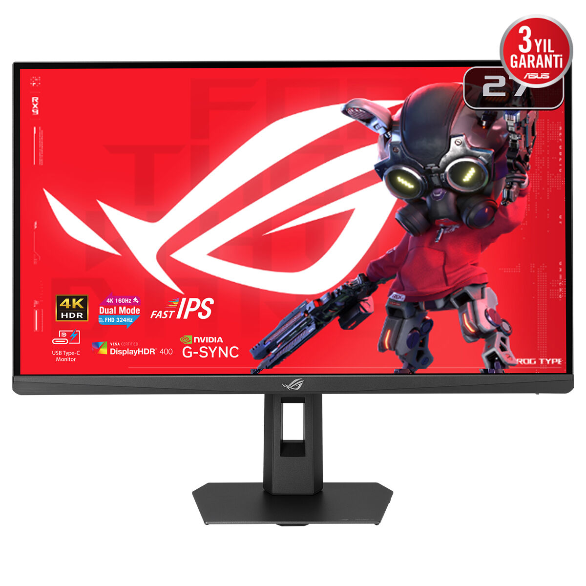 ASUS 27" IPS ROG STRIX XG27UCSR 0.3MS Çift Mod 160Hz-324HZ HDMI-DP TYPEC Pivt Gaming Monitör 3840x2160 / 90LM0CK0-B01171