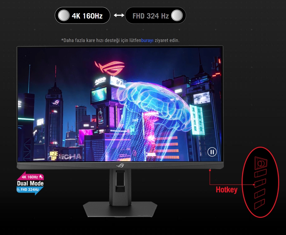 ASUS 27" IPS ROG STRIX XG27UCSR 0.3MS Çift Mod 160Hz-324HZ HDMI-DP TYPEC Pivt Gaming Monitör 3840x2160 / 90LM0CK0-B01171