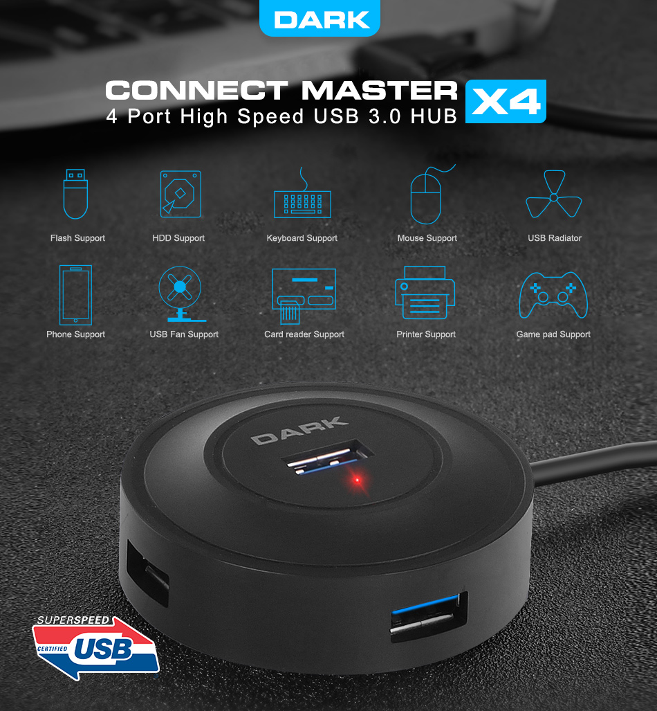 DARK 4port DK-AC-USB344 USB 3.0 Siyah USB Çoklayıcı Hub