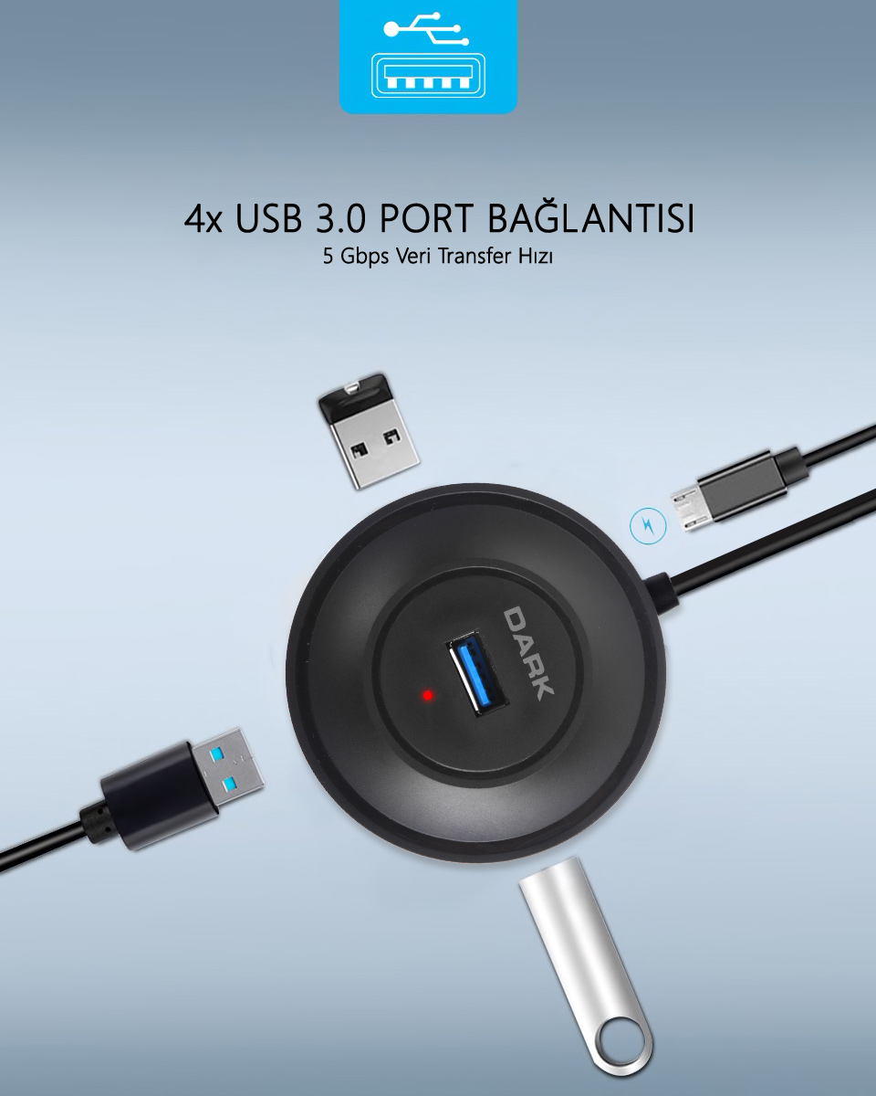 DARK 4port DK-AC-USB344 USB 3.0 Siyah USB Çoklayıcı Hub