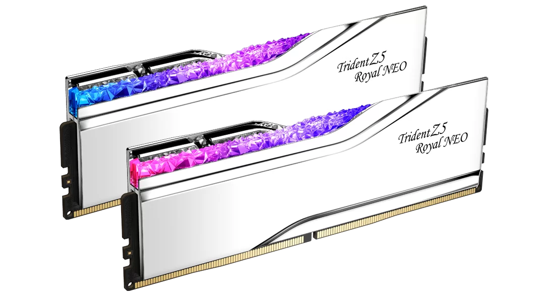 GSKILL 32GB (2X 16GB) DDR5 6000MHZ CL26 DUAL KIT PC RAM TRIDENT Z5 ROYAL NEO SILVER F5-6000J2636H16GX2-TR5NS ikinci görünüm
