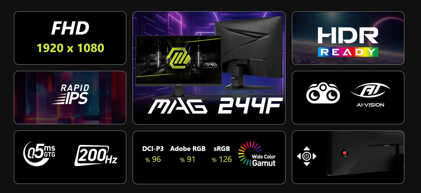 MSI 23.8" IPS MAG 244F 0.5MS 144Hz HDMI Gaming Monitör