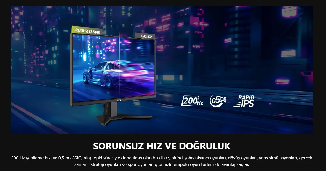 MSI 23.8" IPS MAG 244F 0.5MS 144Hz HDMI Gaming Monitör