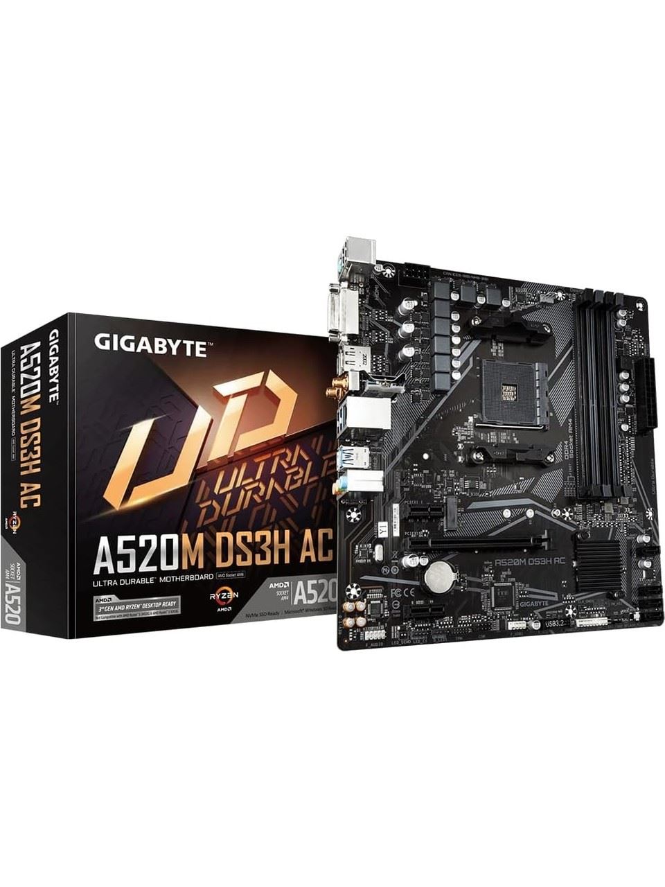 GIGABYTE A520M-DS3H V2 DDR4 M2 PCIe NVME HDMI DVI DP PCIe 16X v3.0 AM4 mATX