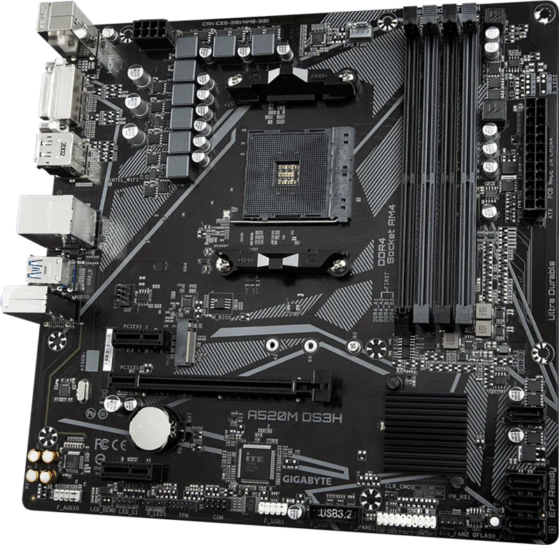 GIGABYTE A520M-DS3H V2 DDR4 M2 PCIe NVME HDMI DVI DP PCIe 16X v3.0 AM4 mATX