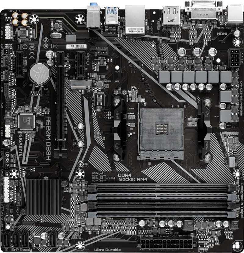 GIGABYTE A520M-DS3H V2 DDR4 M2 PCIe NVME HDMI DVI DP PCIe 16X v3.0 AM4 mATX