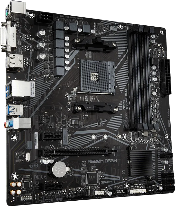 GIGABYTE A520M-DS3H V2 DDR4 M2 PCIe NVME HDMI DVI DP PCIe 16X v3.0 AM4 mATX