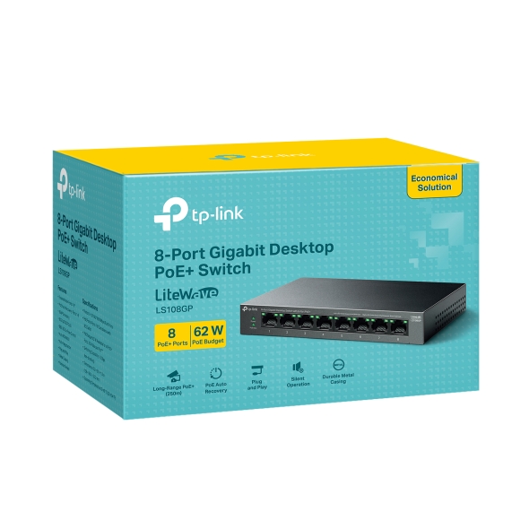 TP-LINK 8port PoE 62w Gigabit Yönetilemez Switch LS108GP