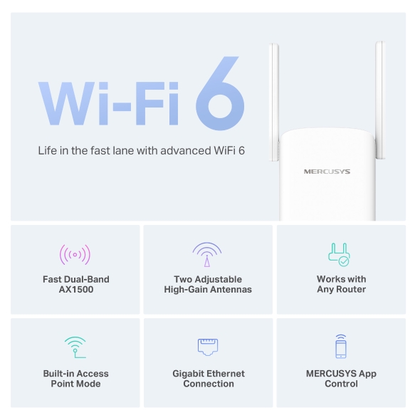 MERCUSYS ME60X WIFI6 AX1500 Menzil Genişletici Router Priz Tip