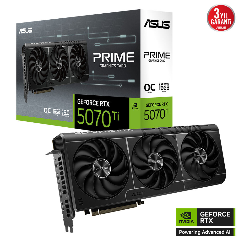 ASUS 16GB PRIME RTX5070TI-O16G GDDR7 256bit HDMI DP PCIe 5.0 ikinci görünüm