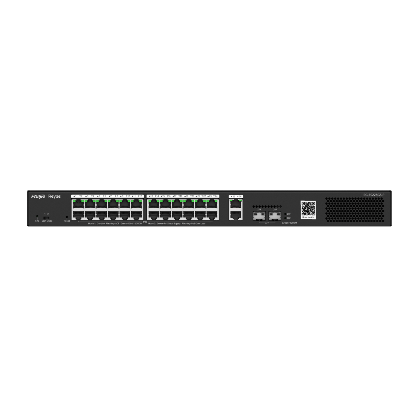 RUIJIE 24port PoE 370w 2-SFP Gigabit Yönetilebilir Switch RG-ES228GS-P ikinci görünüm