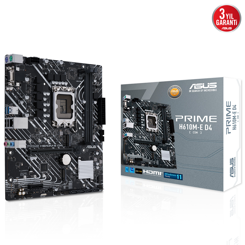 ASUS PRIME H610M-E D4 CSM DDR4 HDMI-DP PCIE 4.0 1700p mATX Kurumsal Anakart ikinci görünüm