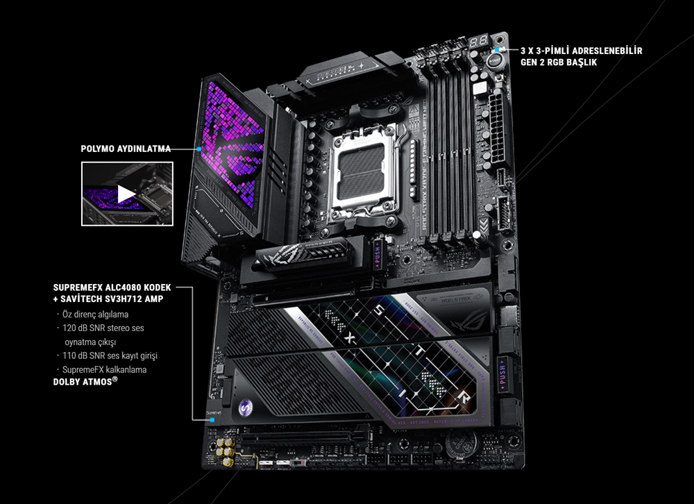 ASUS ROG STRIX X870E-E GAMING WIFI7 NEO DDR5 HDMI PCIE 5.0 AM5 ATX Anakart
