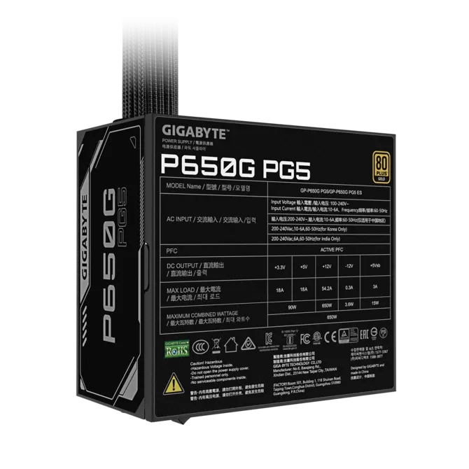 GIGABYTE 650W 80+ Gold P650G GP-P650G-PG5 Power Supply