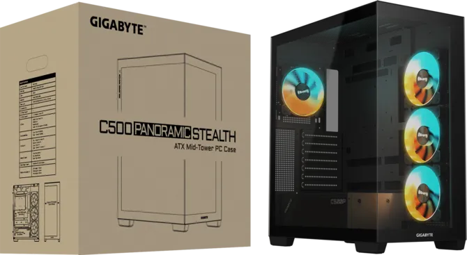 GIGABYTE C500 Panoramic Stealth Ön ve Yan Paneli Temperli Cam 4x ARGB Fanlı Gizli Konnektör Uyumlu Siyah Mid Tower Kasası