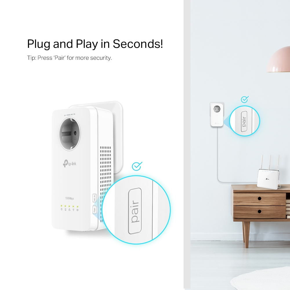 TP-LINK TL-WPA8631P KIT AV1300 Gigabit Passthrough Çift Bant Powerline Wi-Fi Seti (2'li Paket)