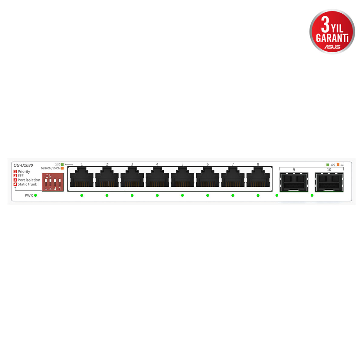 ASUS 8port QG-U1080 2.5GbE-2-10GbE SFP Yönetilemez Switch ikinci görünüm