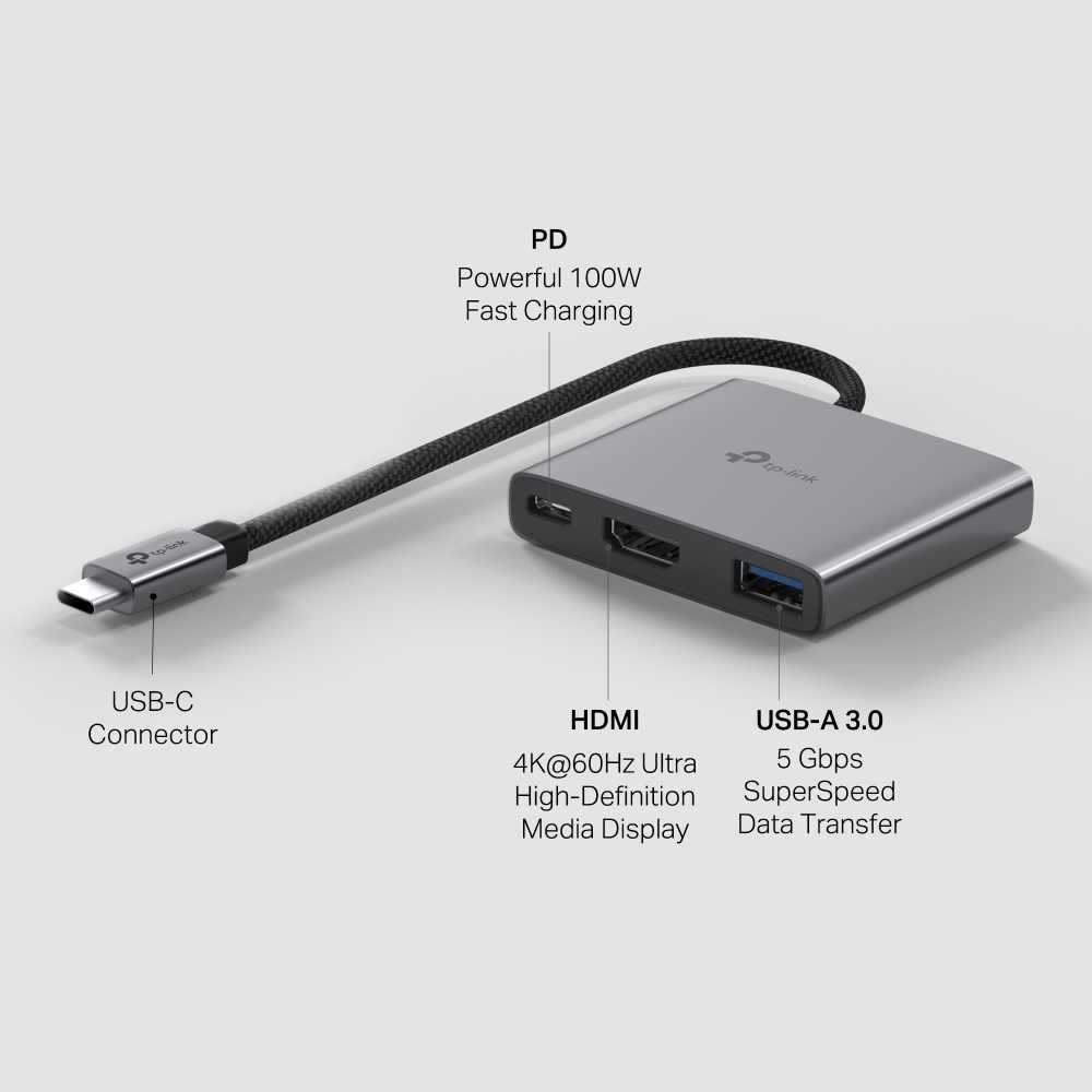 TP-LINK UH3020C USB Type-C 3-Port USB 3.0 + Gigabit Ethernet Adaptörlü Hub