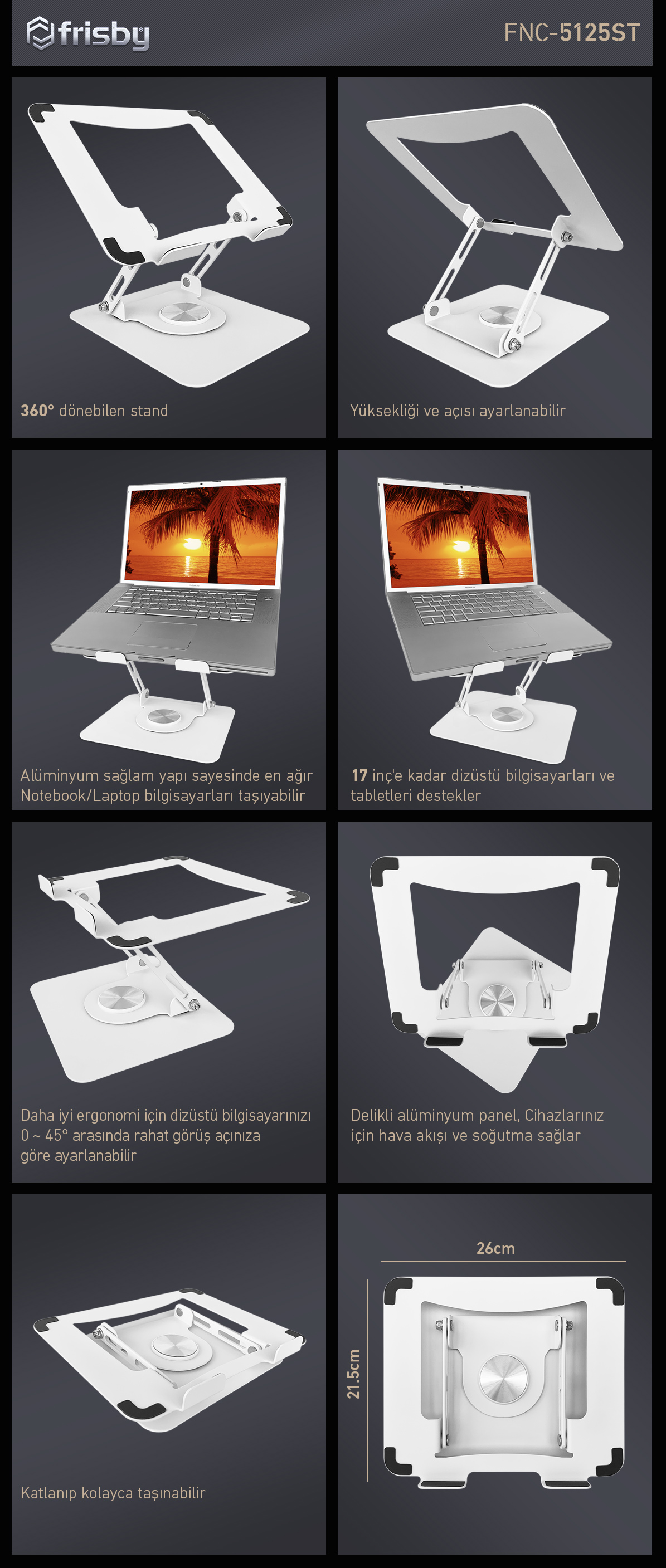 FRISBY FNC-5125ST Taşınabilir Katlanır Alüminyum Notebook Standı