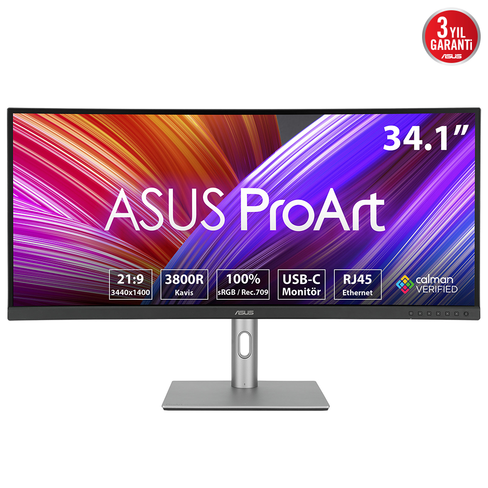 ASUS 34"  IPS PROART PA34VCNV 5MS 60HZ HDMI-DP TYPEC RJ45 kavisli Grafik Çizim Monitörü 3440x1440 / 90LM04A0-B02370
