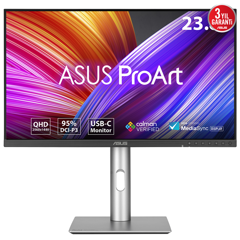 ASUS 23.8" IPS PROART PA24ACRV 5MS 75HZ HDMI-DP TYPEC Multimedya Pivot Grafik Tasarım Monitörü 2560x1440 / 90LM08Y0-B01M70