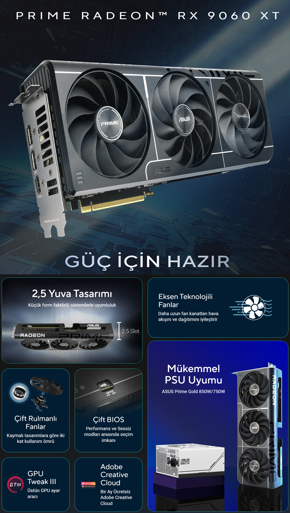 ASUS 8GB PRIME RX9060XT-O8G GDDR6 128bit HDMI-DP PCIE 5.0