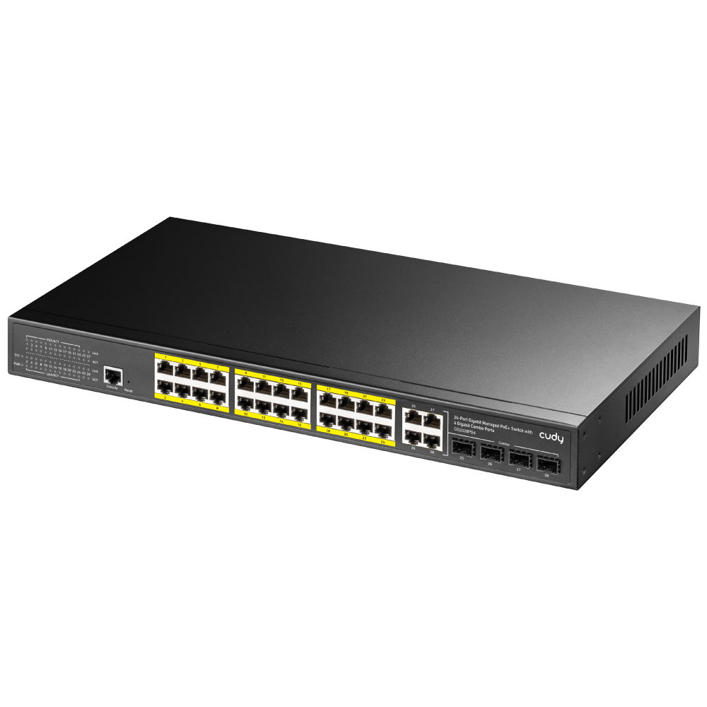 CUDY 24port PoE 300w 4-SFP 4-Uplink Gigabit Yönetilebilir Switch GS2028PS4-300W