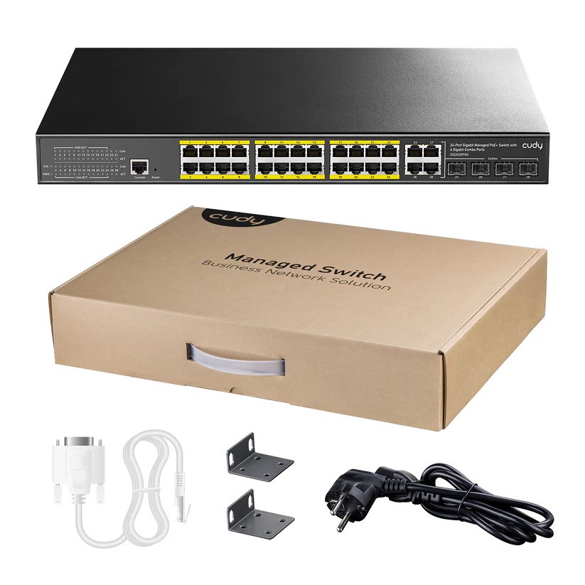 CUDY 24port PoE 300w 4-SFP 4-Uplink Gigabit Yönetilebilir Switch GS2028PS4-300W ikinci görünüm