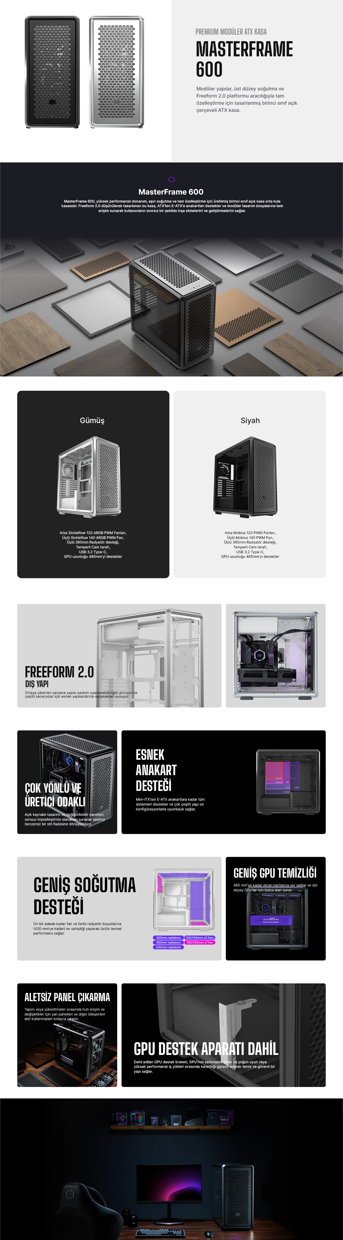 COOLERMASTER MasterFrame 600 MF600-SGNN-S00 Gaming EATX PC Kasası Gümüş