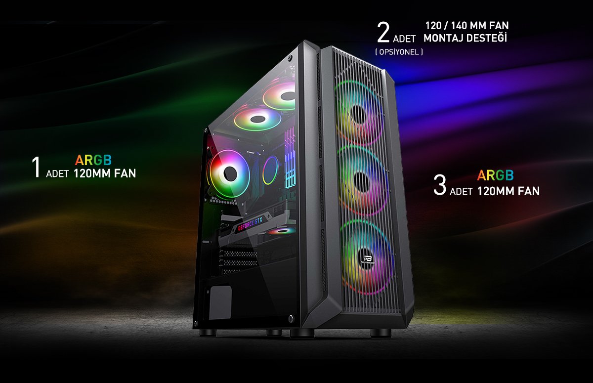 POWERBOOST PB-PH016BB ARGB 4-Fanlı Gaming EATX PC Kasası
