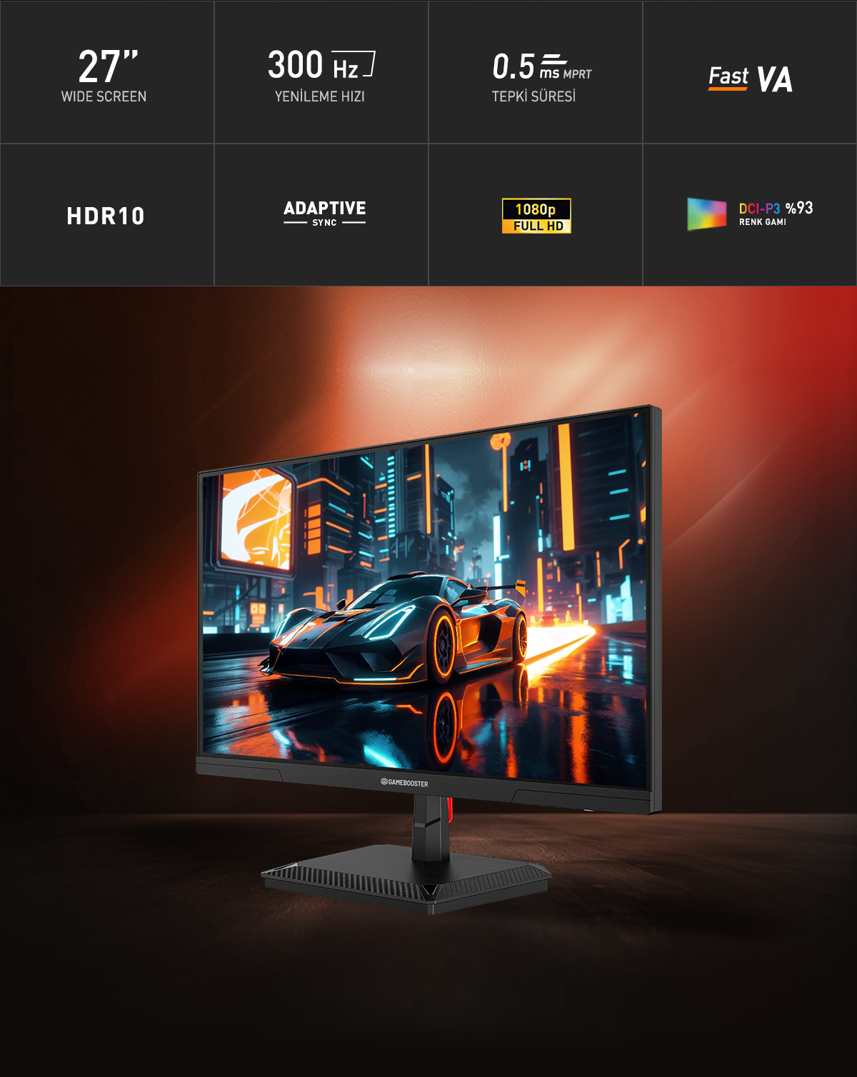 GAMEBOOSTER 27" FAST VA GB-27F300FF 0.5MS 300HZ HDMI-DP Gaming Monitör 1920x1080