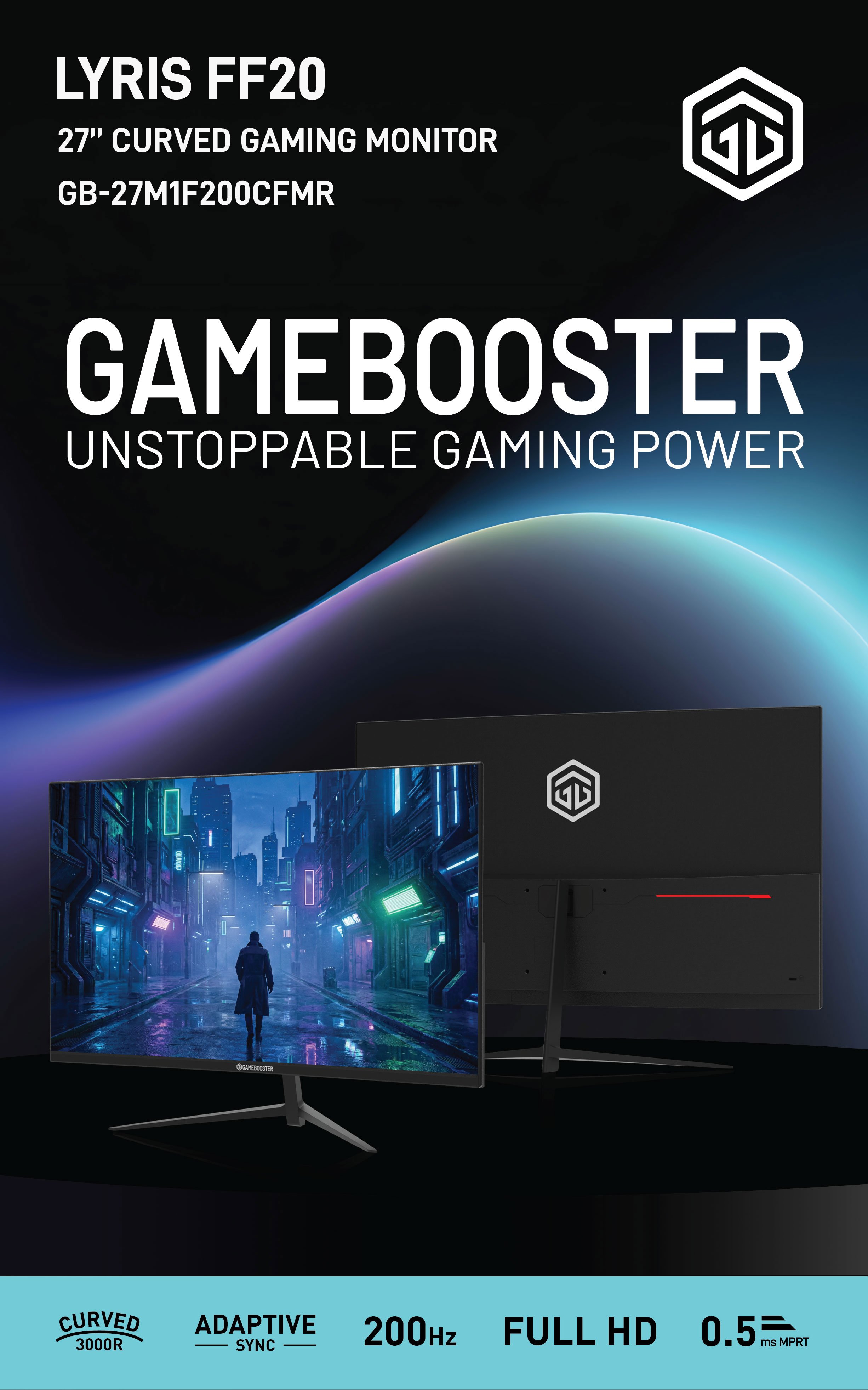 GAMEBOOSTER 27" VA LYRIS FF20 GB-27M1F200CFMR 0.5MS 200Hz HDMI-DP Kavisli Gaming Monitör 1920x1080