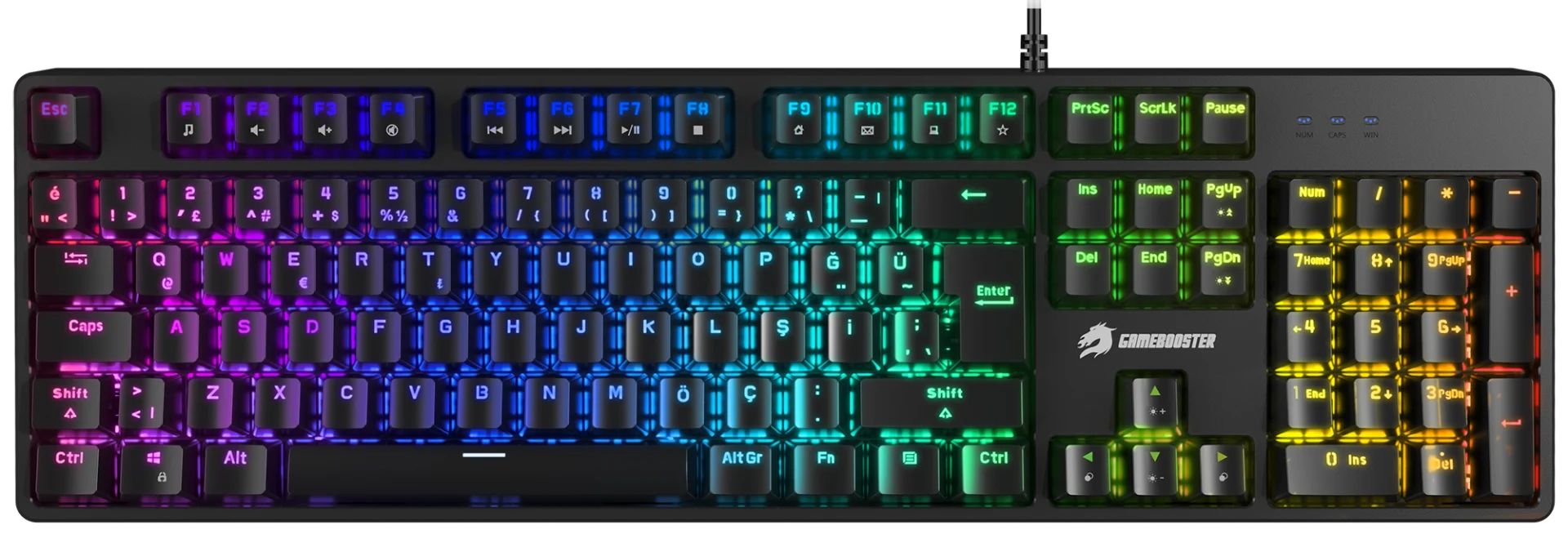 GAMEBOOSTER G24B Enigma Rainbow Aydınlatmalı Red Switch Mekanik Siyah Oyun Klavyesi