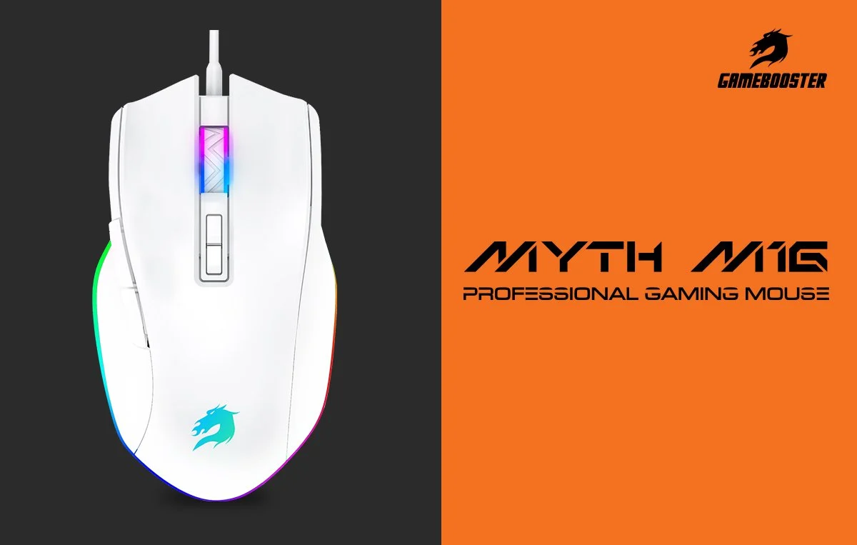 GAMEBOOSTER M16 Myth Yüksek Hassasiyetli Dynamic RGB Aydınlatmalı, Makro Destekli Kablolu Profesyonel Beyaz Oyuncu Mouse