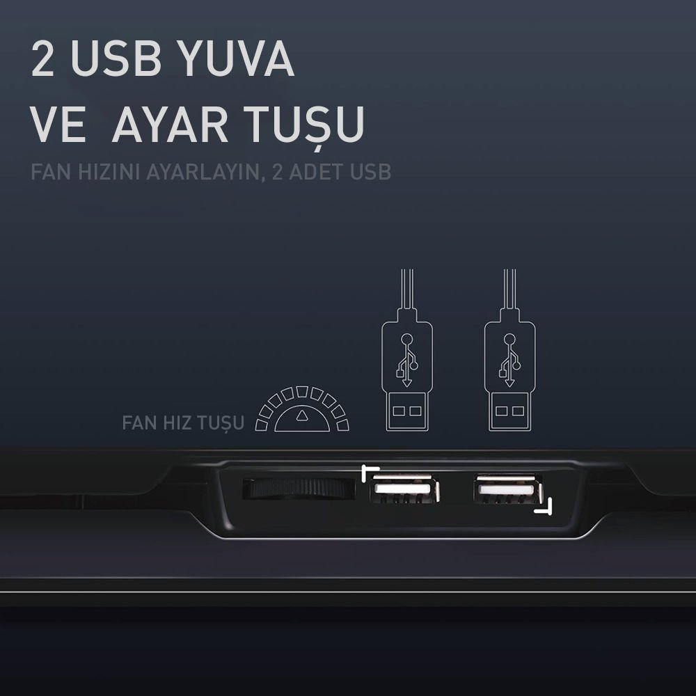 GAMEBOOSTER 15.6" GB-NS04 Wind Fan Hız Ayarlı, Yükseklik Kademeli, Mavi LED Aydınlatmalı, 2x USB Hub Portlu Notebook Soğutucu