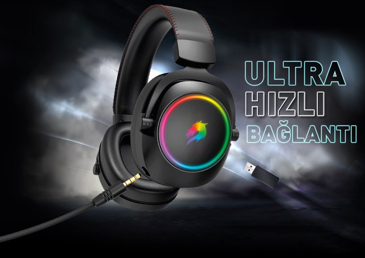 GAMEBOOSTER WBH44  RGB Wireless 2.4G+BT Siyah Oyuncu Kulaklığı