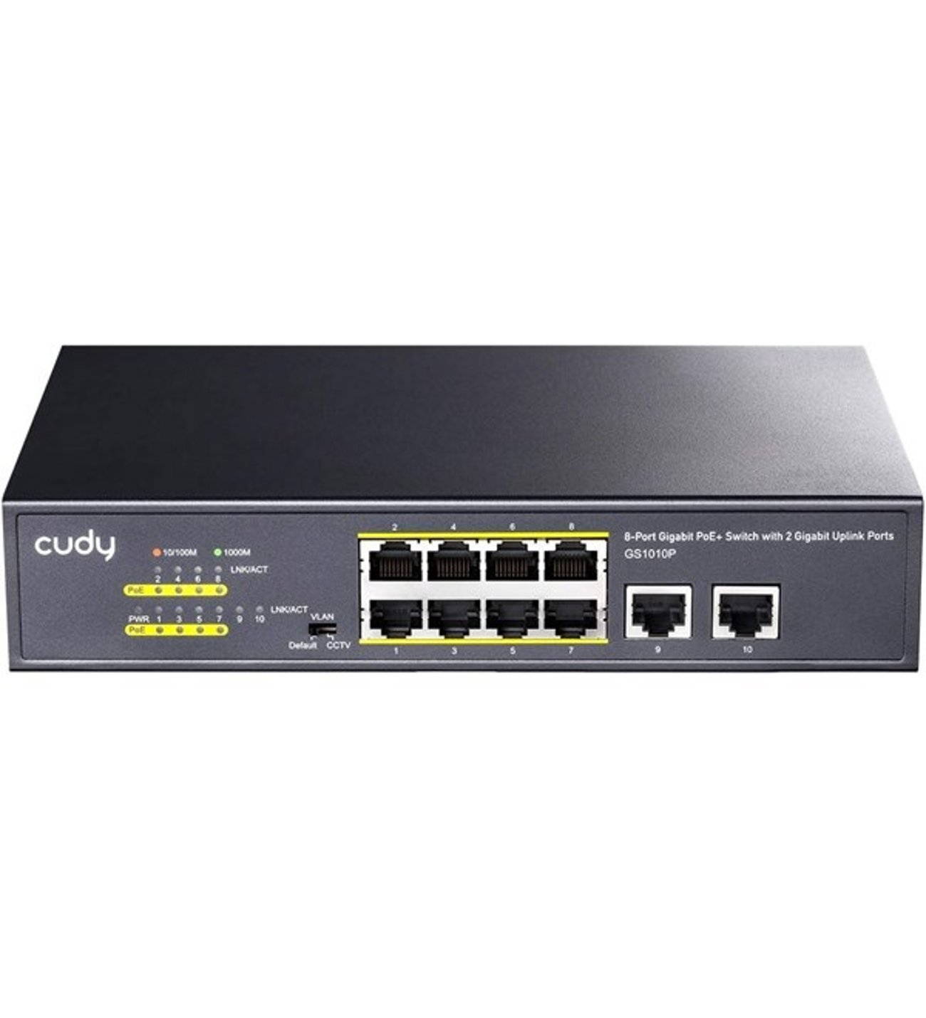 CUDY 8port PoE 120w 2-Uplink Gigabit Yönetilemez Switch GS1010P ikinci görünüm