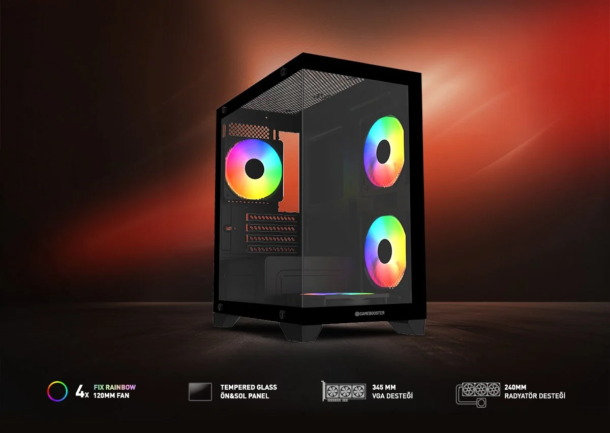 GAMEBOOSTER 600W GB-M6001B 4-Rainbow Fanlı Gaming Mid-Tower PC Kasası