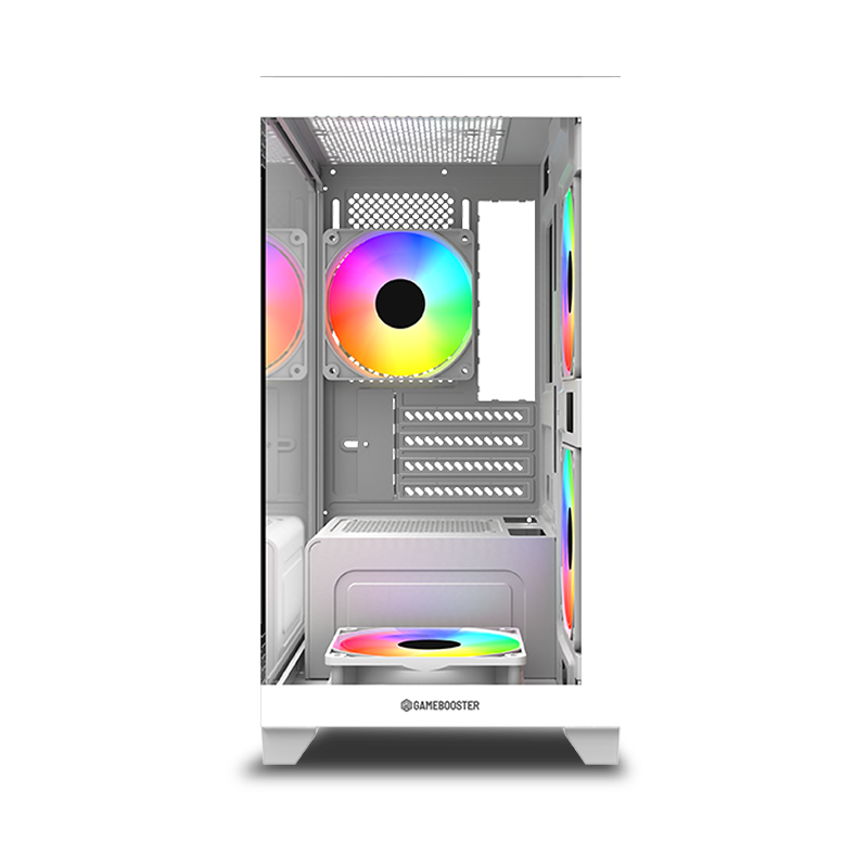 GAMEBOOSTER 600W GB-M6001W 4-Rainbow Fanlı Gaming Mid-Tower PC Kasası Beyaz