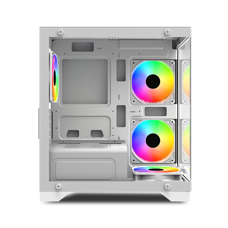 GAMEBOOSTER 600W GB-M6001W 4-Rainbow Fanlı Gaming Mid-Tower PC Kasası Beyaz