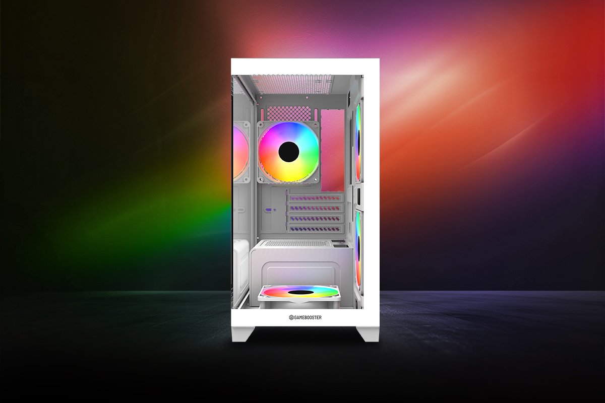 GAMEBOOSTER 600W GB-M6001W 4-Rainbow Fanlı Gaming Mid-Tower PC Kasası Beyaz
