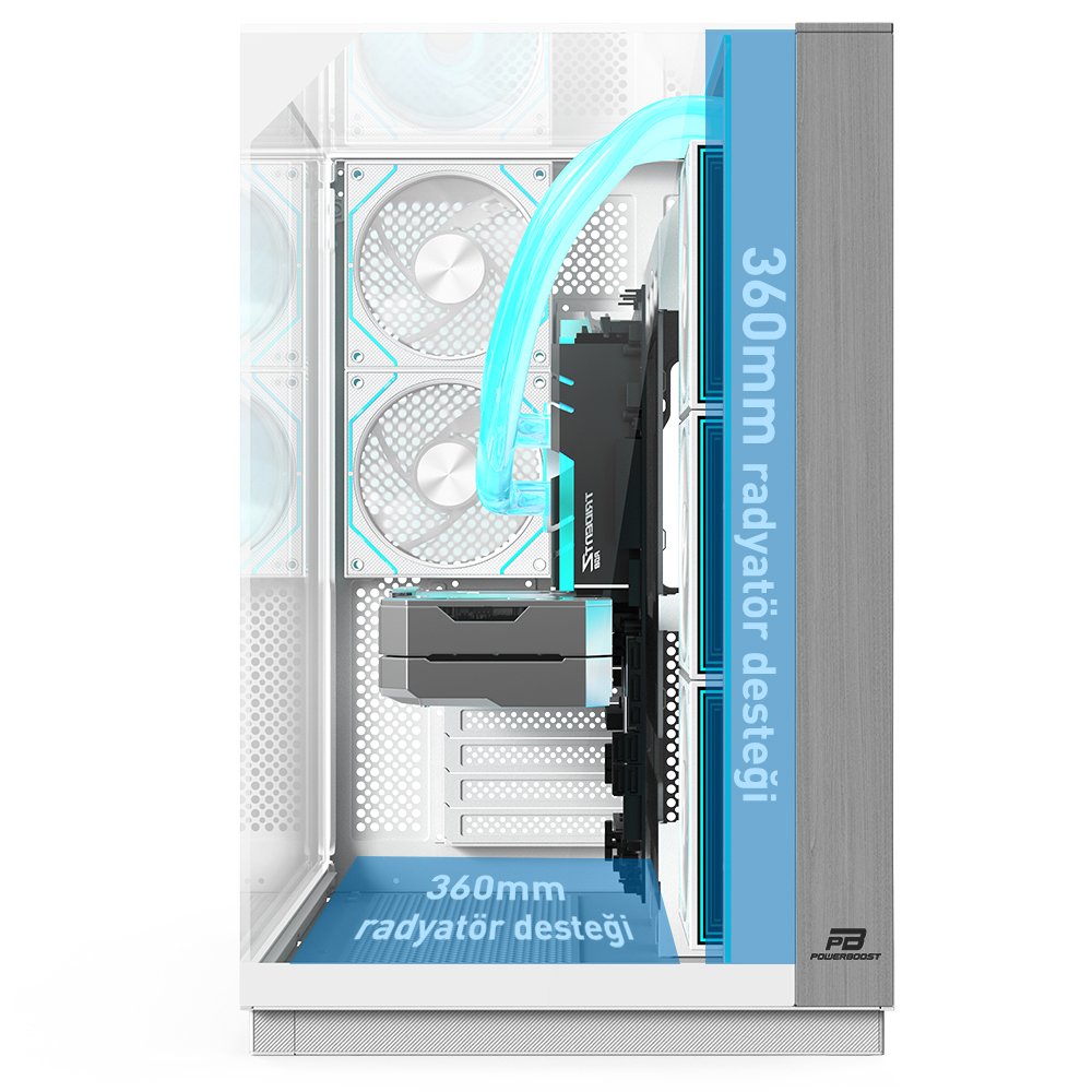 POWERBOOST ECLIPSE JBST-PBA100W 8-ARGB Fanlı Gaming Mid-Tower PC Kasası Beyaz