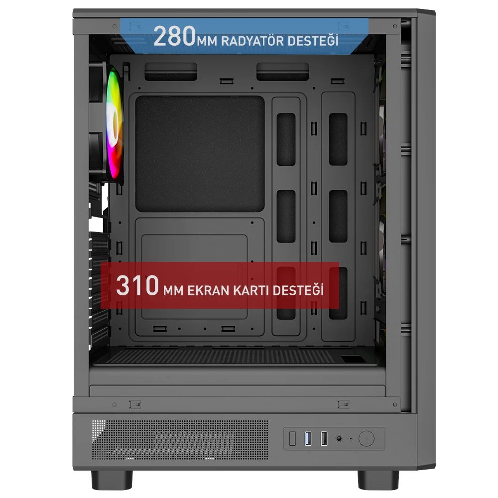 POWERBOOST 600W 80+ A601B 4-Rainbow Fanlı Gaming Mid-Tower PC Kasası