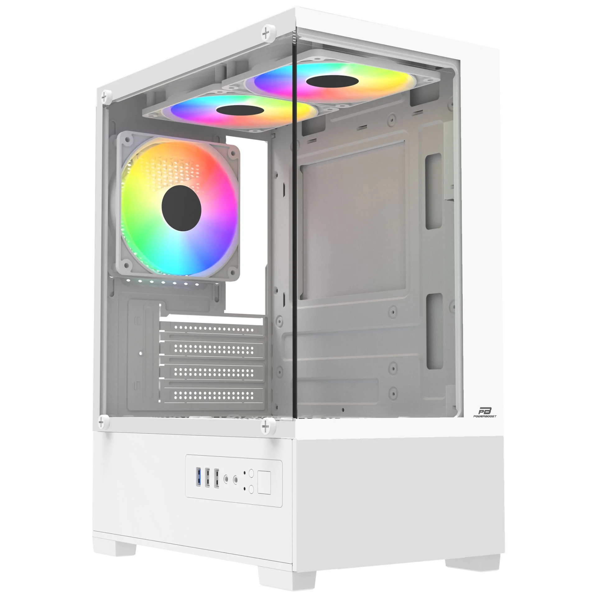 POWERBOOST 500W PB-M5001W 3-Rainbow Fanlı Gaming Micro-Tower PC Kasası Beyaz