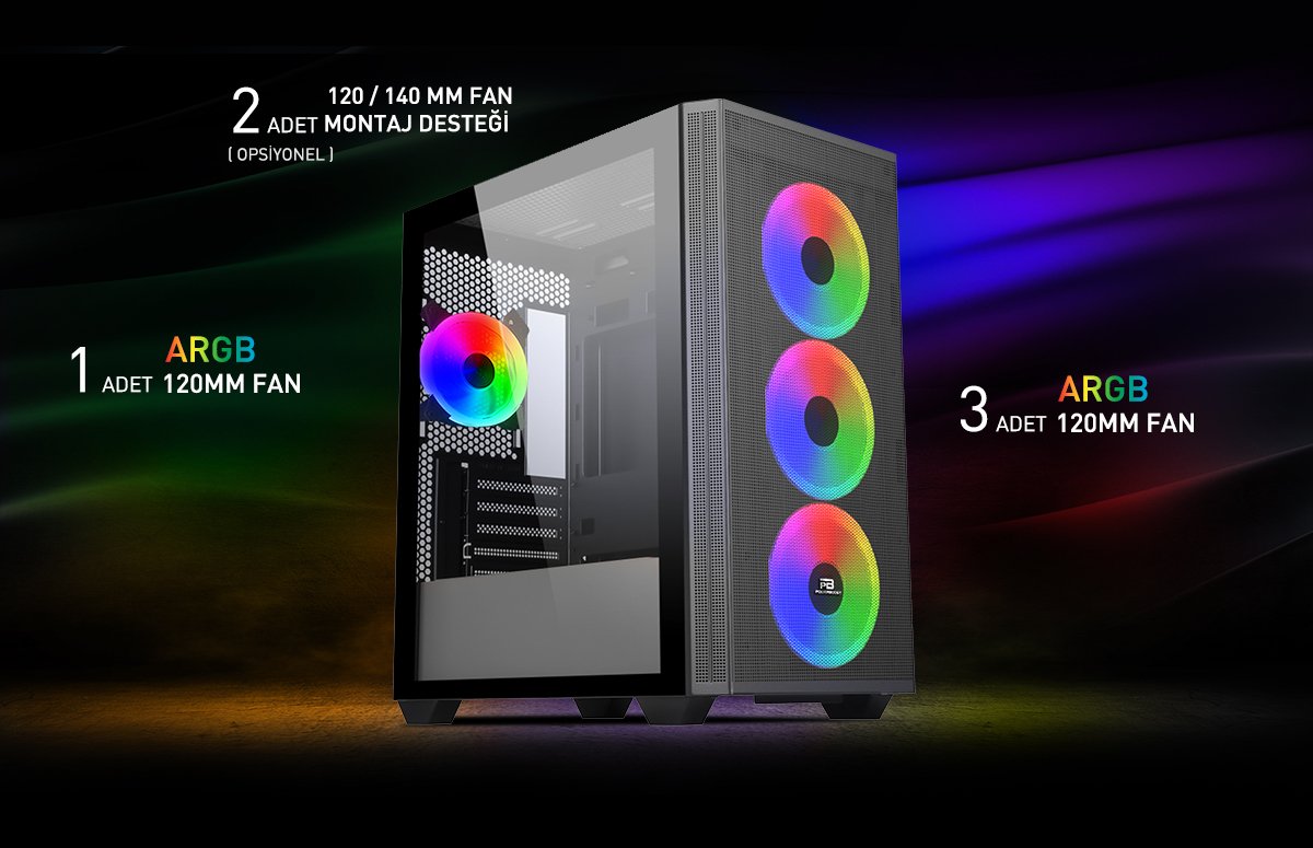POWERBOOST PB-P2252BB 4-ARGB Fanlı Gaming Micro-Tower PC Kasası