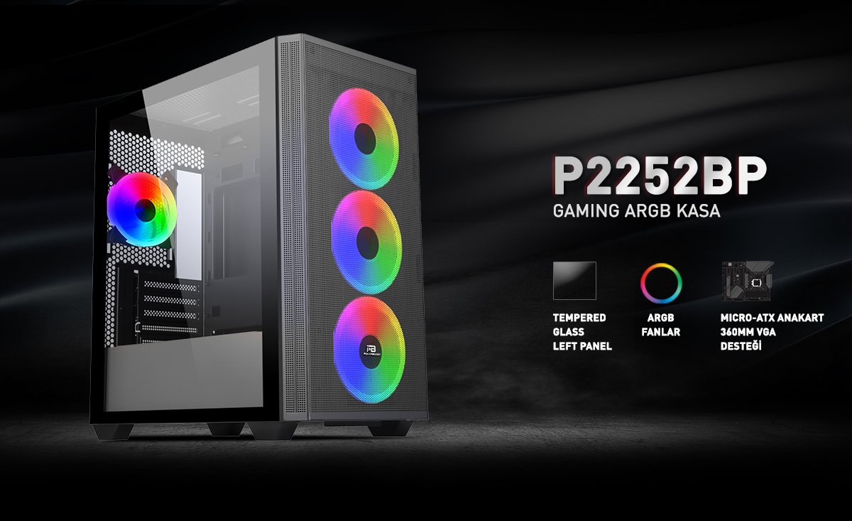 POWERBOOST PB-P2252BB 4-ARGB Fanlı Gaming Micro-Tower PC Kasası