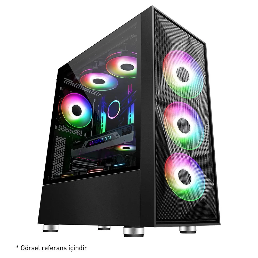 POWERBOOST 650W 80+ PB-P3509BB 4-ARGB Fanlı Gaming Mid-Tower PC Kasası