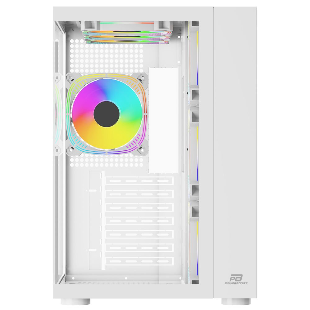 POWERBOOST PB-SS02W Sea View 7-RGB Fanlı Gaming Mid-Tower PC Kasası Beyaz ikinci görünüm